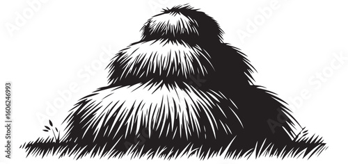 Illustration of a Stacked Hay Bale Pile in a Field