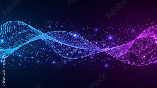 Vector abstract dynamic, wave particle and dot. Illustration technology background with dynamic mesh, flow particle design for banner, wallpaper. High tech, digital datum network and science concept