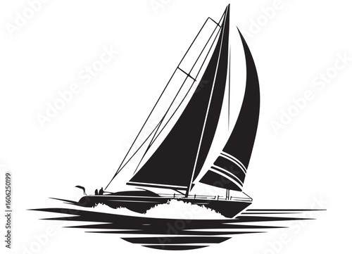 Elegant Sailboat Sailing on the Water Silhouette Vector Illustration