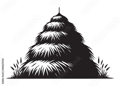 Artistic Haystack Silhouette with Rustic Farm Scenery Illustration