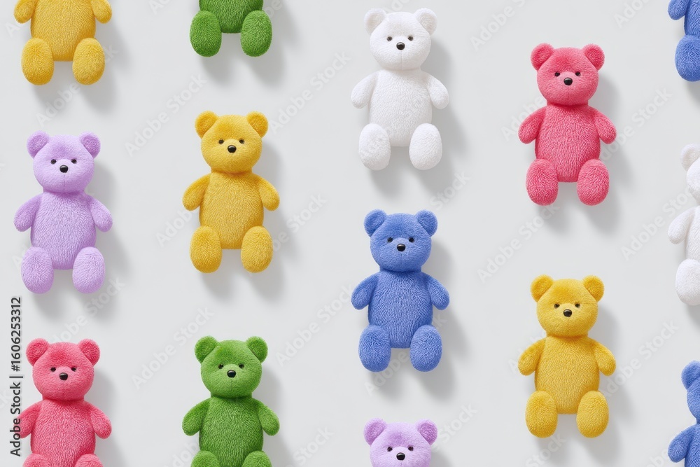 Obraz premium Pastel Plush Teddy Bears Grid Showcasing Toy Market Variety for Corporate Presentation