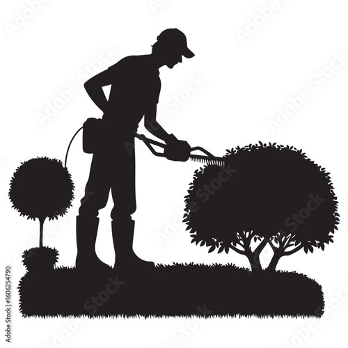 Gardener Trimming Hedges Silhouette for Landscaping Services