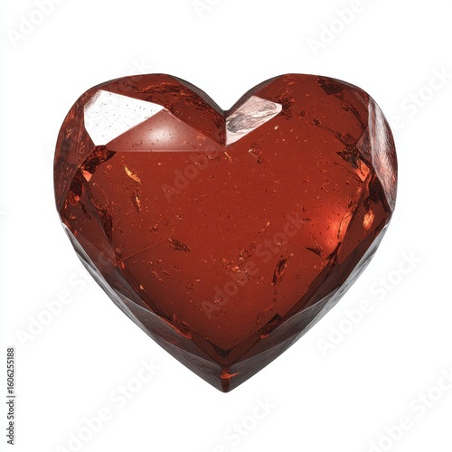 Red Heart Shaped Gemstone Reflecting Crystal Texture with Polished Surface