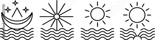 Celestial bodies and waves moon stars