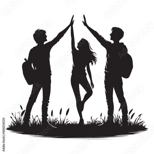 Celebrating Success Teamwork Silhouette Reaching Goals Together Illustration