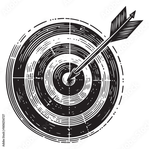 Bullseye Target Hit Center with Arrow Accurate Aim Illustration