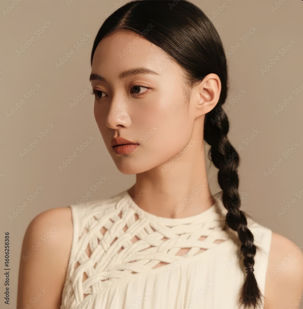 Fototapeta premium Beautiful woman with smooth skin and elegant makeup looking at the camera