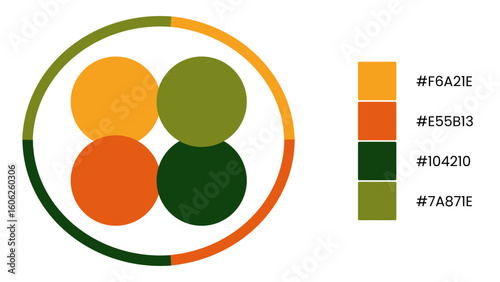 Earthy color palette in circular design with hex codes.