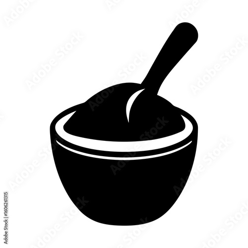 Bowl with spoon porridge oatmeal cereal food breakfast vector silhouette