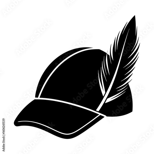 Alpine hat with feather vector illustration traditional cap silhouette