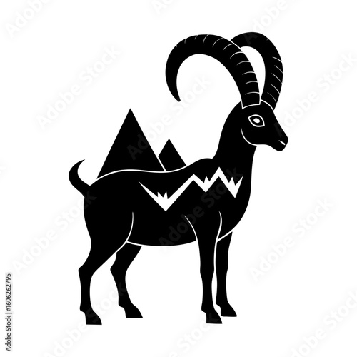 Mountain goat vector horned mammal animal wildlife alpine art silhouette