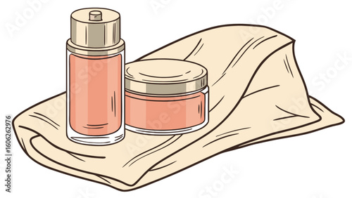 Beauty skincare products on cloth cosmetic bottle and jar mockup for product presentation and advertising