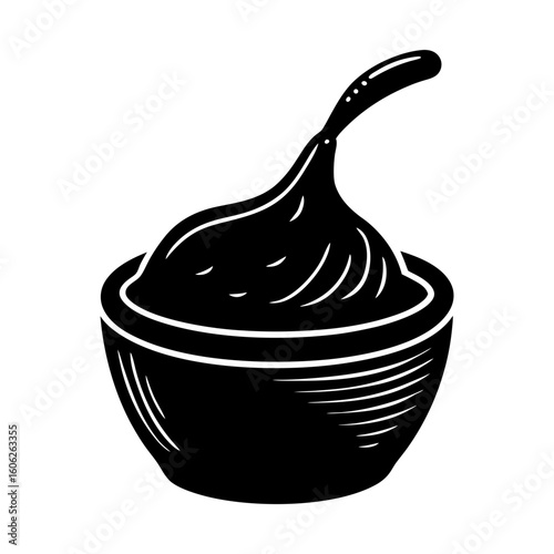 Delicious sauce bowl condiment food vector illustration design silhouette