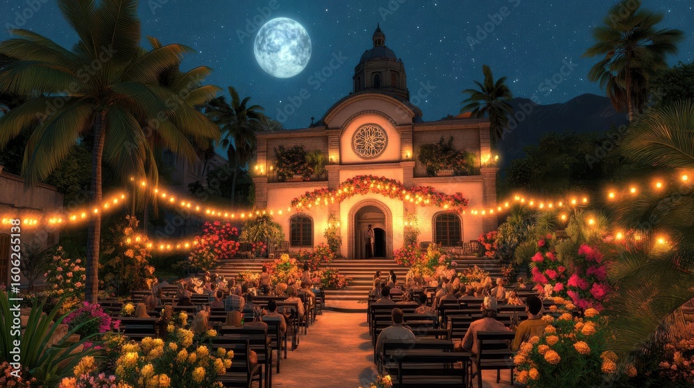 Fototapeta premium Nighttime Concert at a Colonial Church