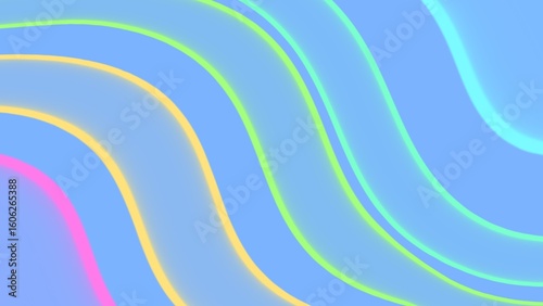 Abstract Curves and Hues: A vibrant composition showcasing smooth, undulating lines in a spectrum of pastel colors against a soft blue backdrop.