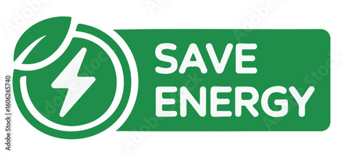  "Save Energy" Green Icon  Eco-Friendly Power Conservation Label
