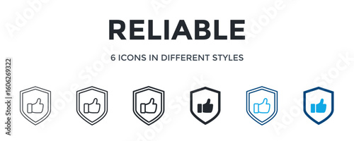 Reliable Icon In Different Style Vector Illustration. Designed In Thin Line, Regular Line, Bold Line, Glyph, Outline Color, And Glyph Color Style Can Be Used For Web