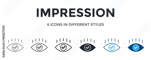 Impression Icon In Different Style Vector Illustration. Designed In Thin Line, Regular Line, Bold Line, Glyph, Outline Color, And Glyph Color Style Can Be Used For Web