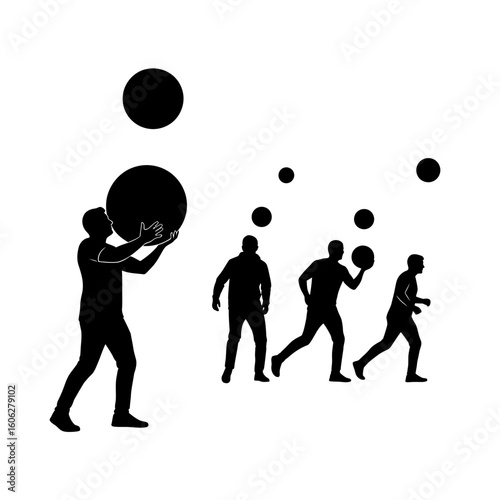 Silhouette of Men Passing a Large Ball in a Sequence