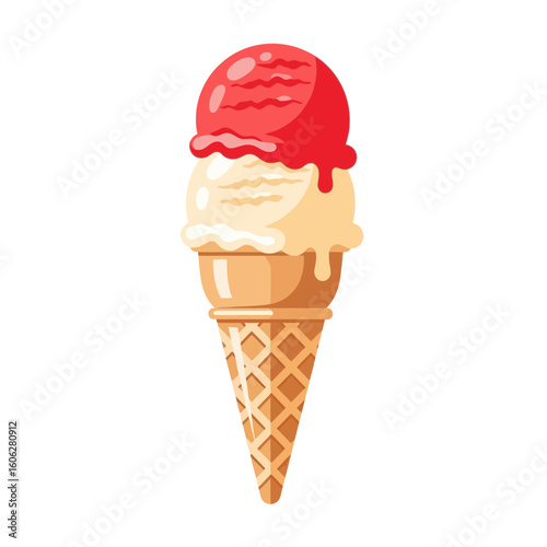 Delicious TwoScoop Ice Cream Cone with Red and Vanilla Flavors