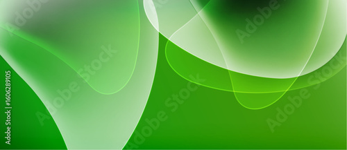 Abstract green background. Smooth curves create dynamic shapes, blending light, dark shades. Modern design, simple elegance.