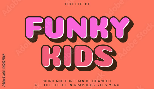 Funky kids text effect in playful bold typography style on orange background