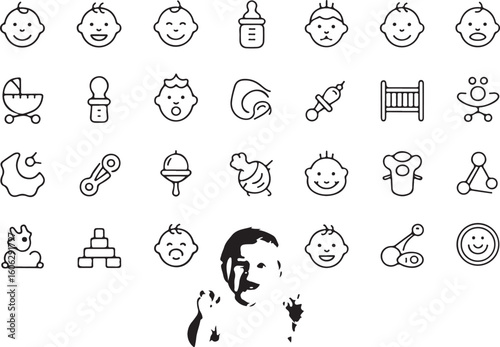 Baby faces and items happy smiling