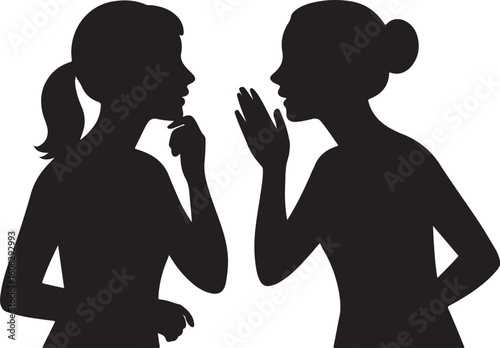 two girls talking and gossiping silhouette design vector art illustration
