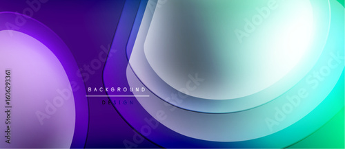 Abstract flowing shapes, vibrant purple, blue, turquoise gradients. Modern design, smooth layers create dynamic visual effect.
