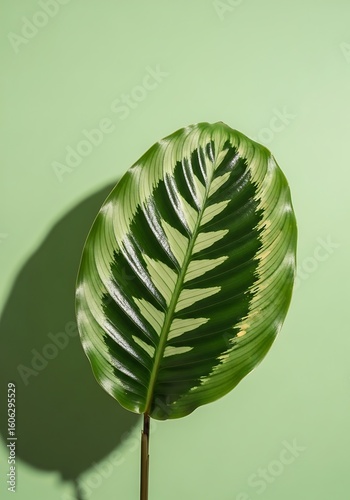 Striking Calathea Ornata Leaf Against a Serene Green Background Minimalist Design