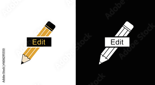 Creative pencil icon with Edit text for content creation and revision