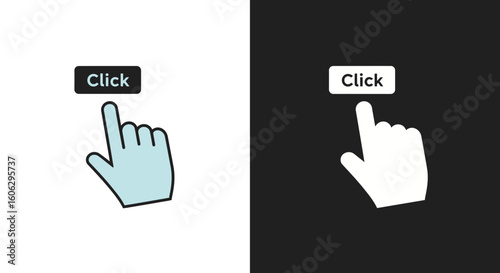 Action cursor pressing Click button on a digital interface for online engagement