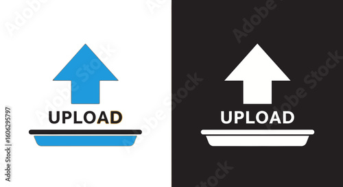 Bold upload icon symbols . full color and monochrome style