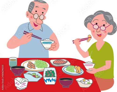 食事をする老夫婦
