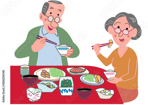 食事をする老夫婦
