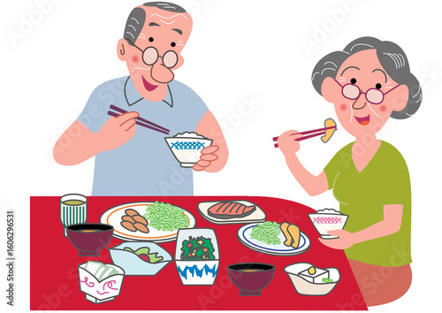 食事をする老夫婦
