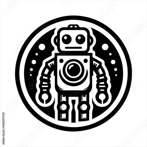Black and White Robot Illustration