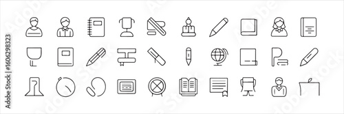 Minimal line icons for Teachers’ Day India – learning, teaching, reward, school, stationery