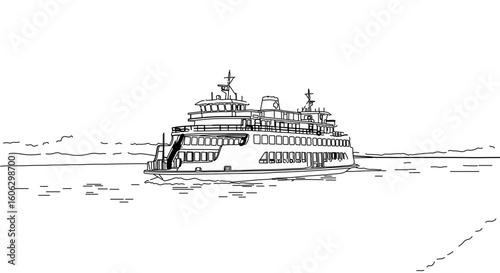 Ferry boat line art vector illustration for travel and transportation related projects and designs vector art