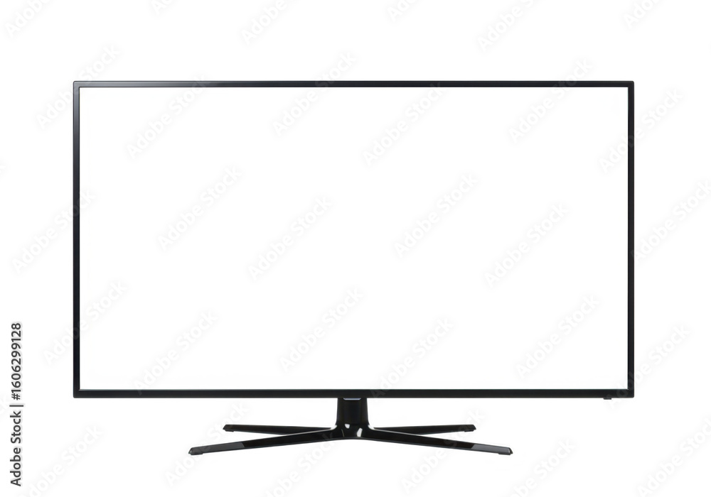 Fototapeta premium Modern flatscreen television with a blank white screen and black frame isolated on a transparent background