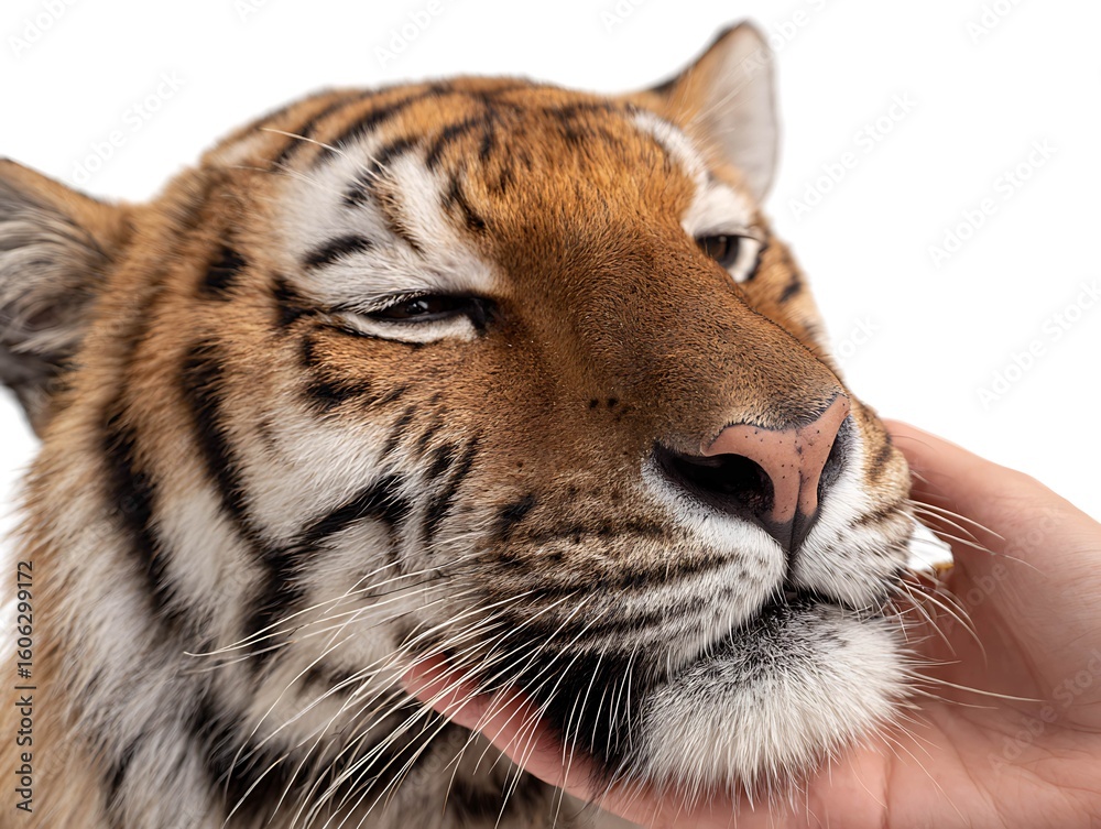 Obraz premium Close-up of Tiger Face, Gentle Touch, Wildlife Animal Portrait, Big Cat Photography, Endangered Species Awareness
