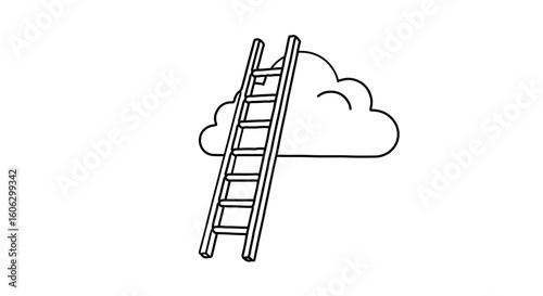 Ladder to cloud drawing vector illustration climb to success dream concept reaching goals and aspirations