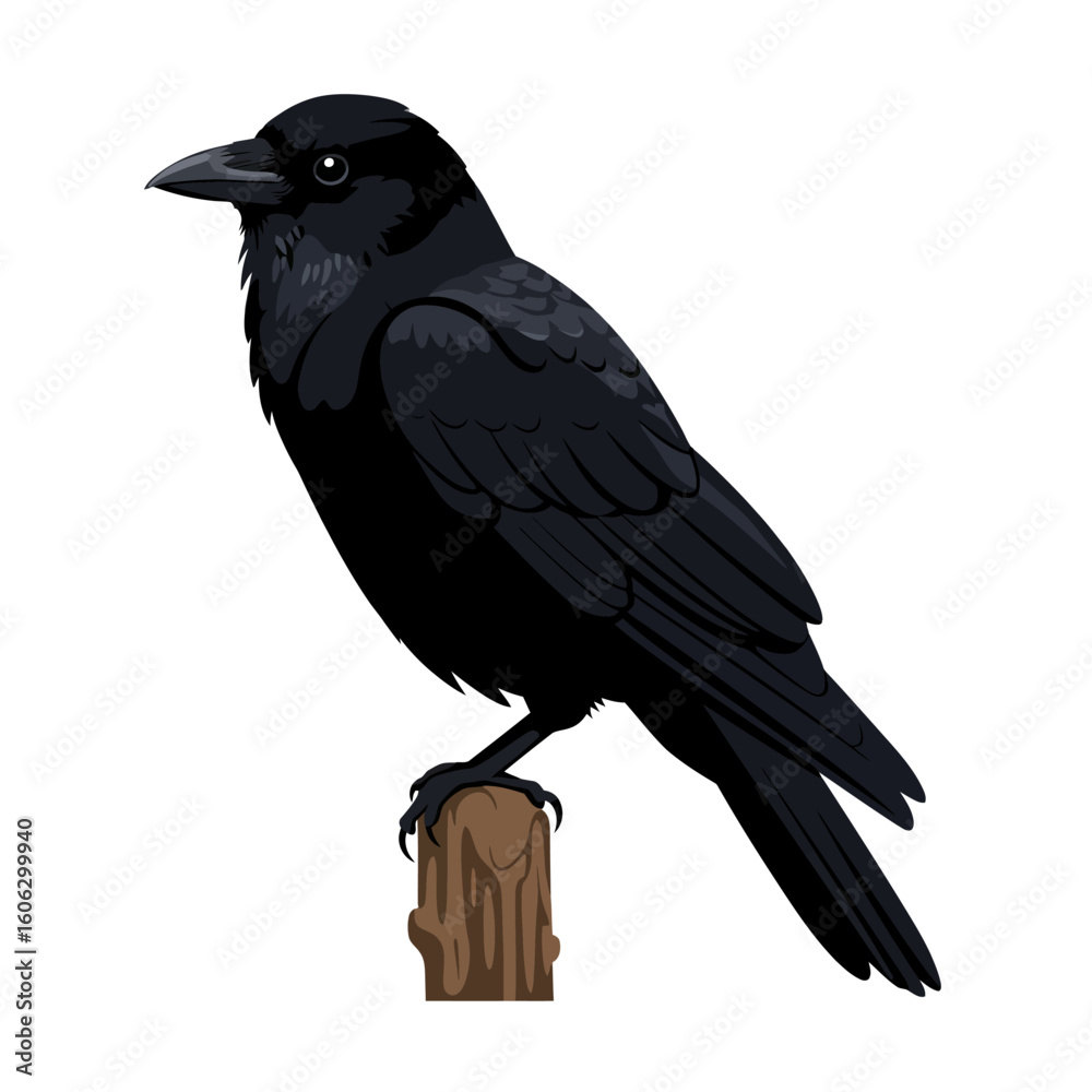 Fototapeta premium Detailed Illustration of a Perched Raven