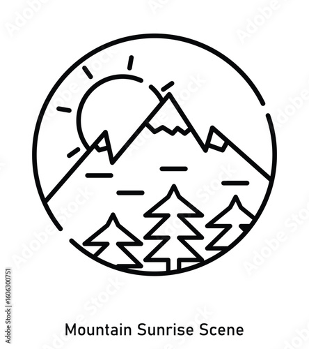 Mountain Sunrise Icon – Scenic Nature View for Hiking and Camping Vibes