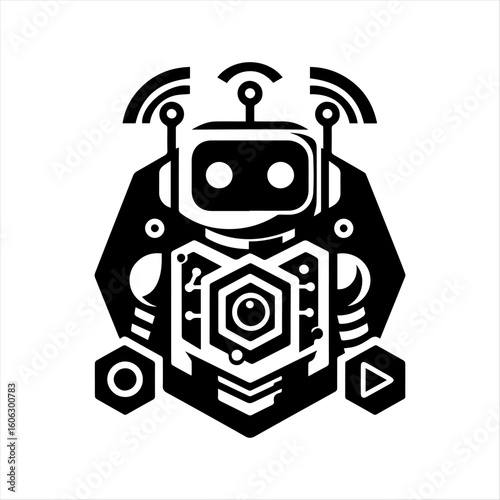 Black and White Robot Illustration