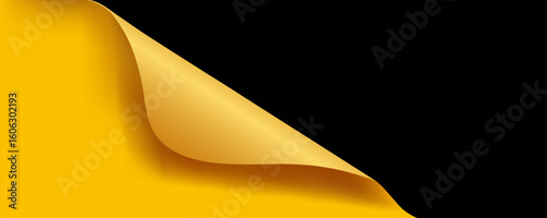 Sticker with loose corners isolated on a black background. Vector yellow blank paper banner or square folded label. Vector illustration.