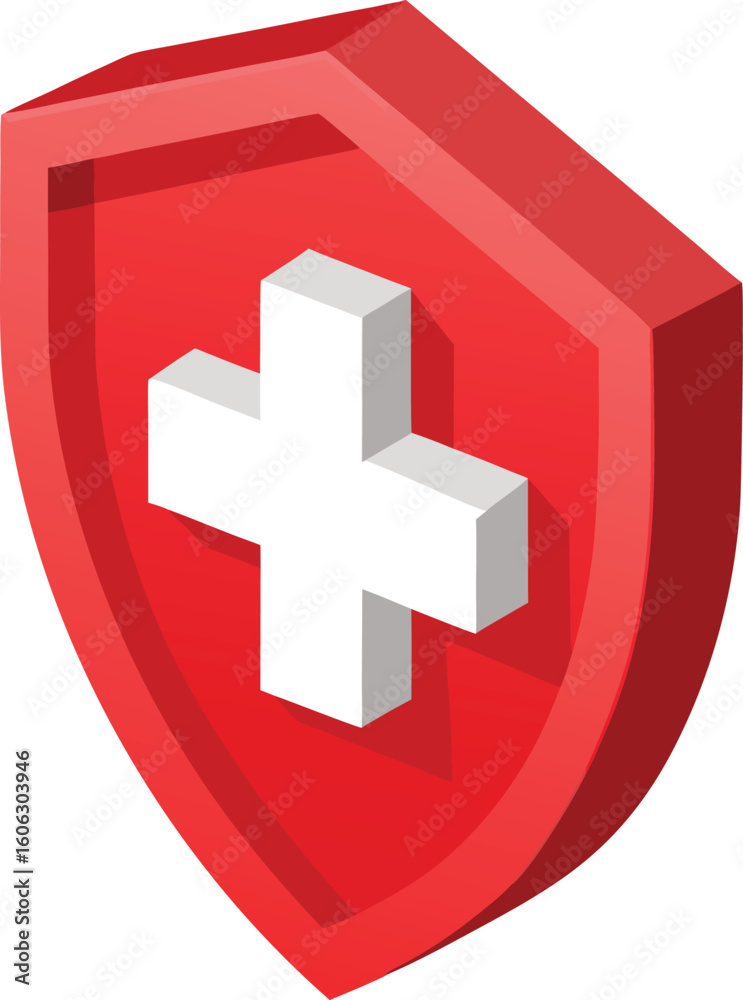 Obraz premium Red shield with white cross health and security icon