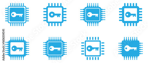 Secure Microchip Icons Representing Data Protection and Cybersecurity Solutions