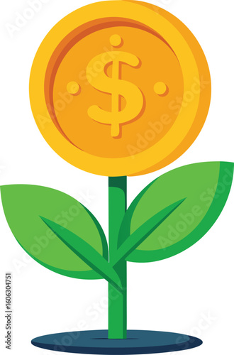 Money plant vector growing wealth and financial growth