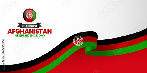 Afghanistan independence day banner background august 19th design element with waving ribbon flag
